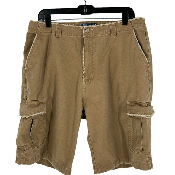 Mens FINISH LINE ATHLETICS 365 KHAKI SHORTS Cargo Frayed Detail Size 34 - Picture 12 of 16